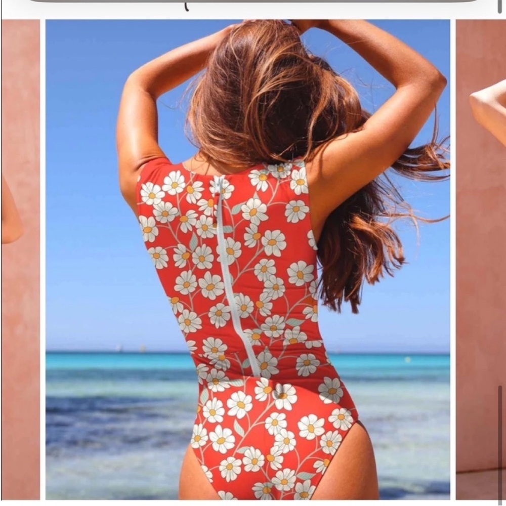 Averie Adeline Zip Up One Piece Daisy Print Swimwear swimsuit art deco - Picture 3 of 11